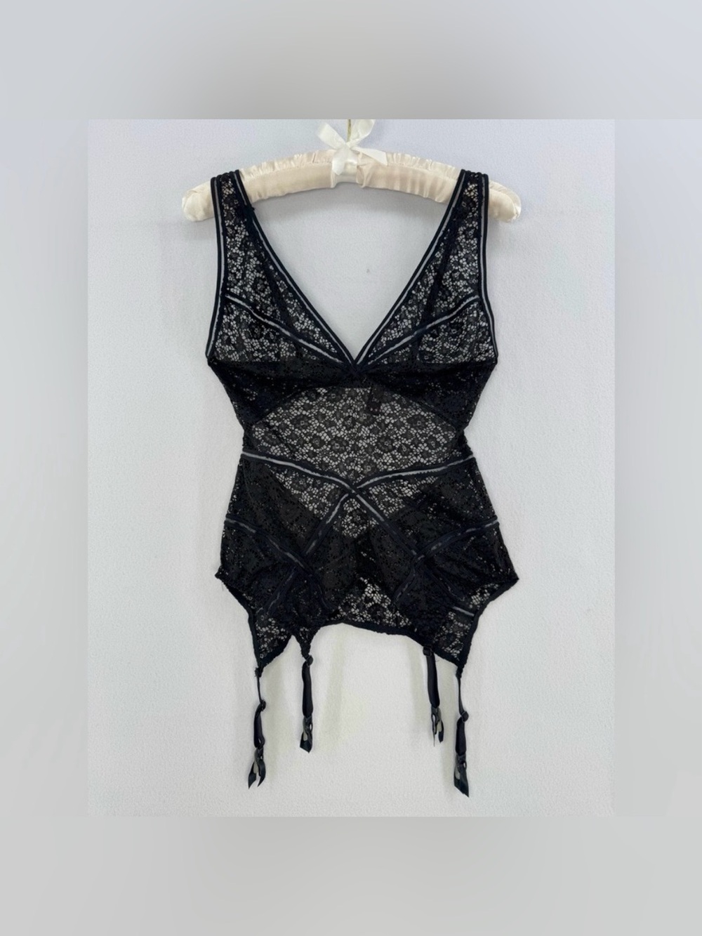 Victoria’s Secret Black Lace Garter Teddy Bodysuit Lingerie Sheer Size S